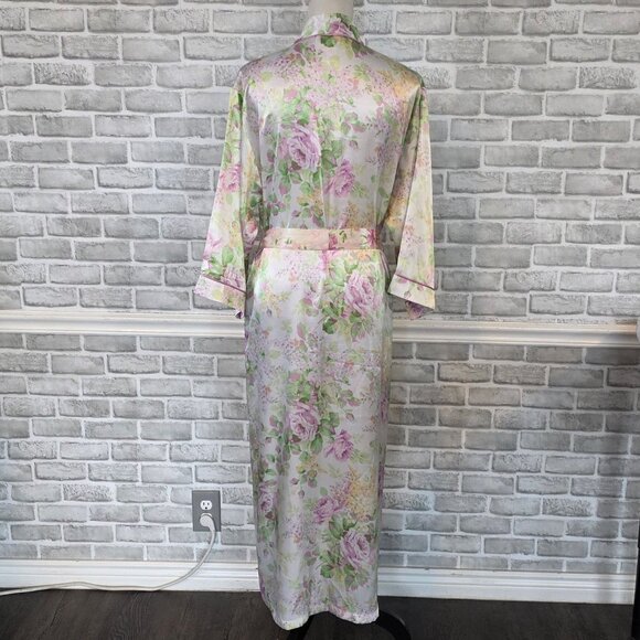 Oscar de la Renta Pink Label Floral Satin Maxi Robe Vintage Y2K Romantic S/M - Picture 4 of 9